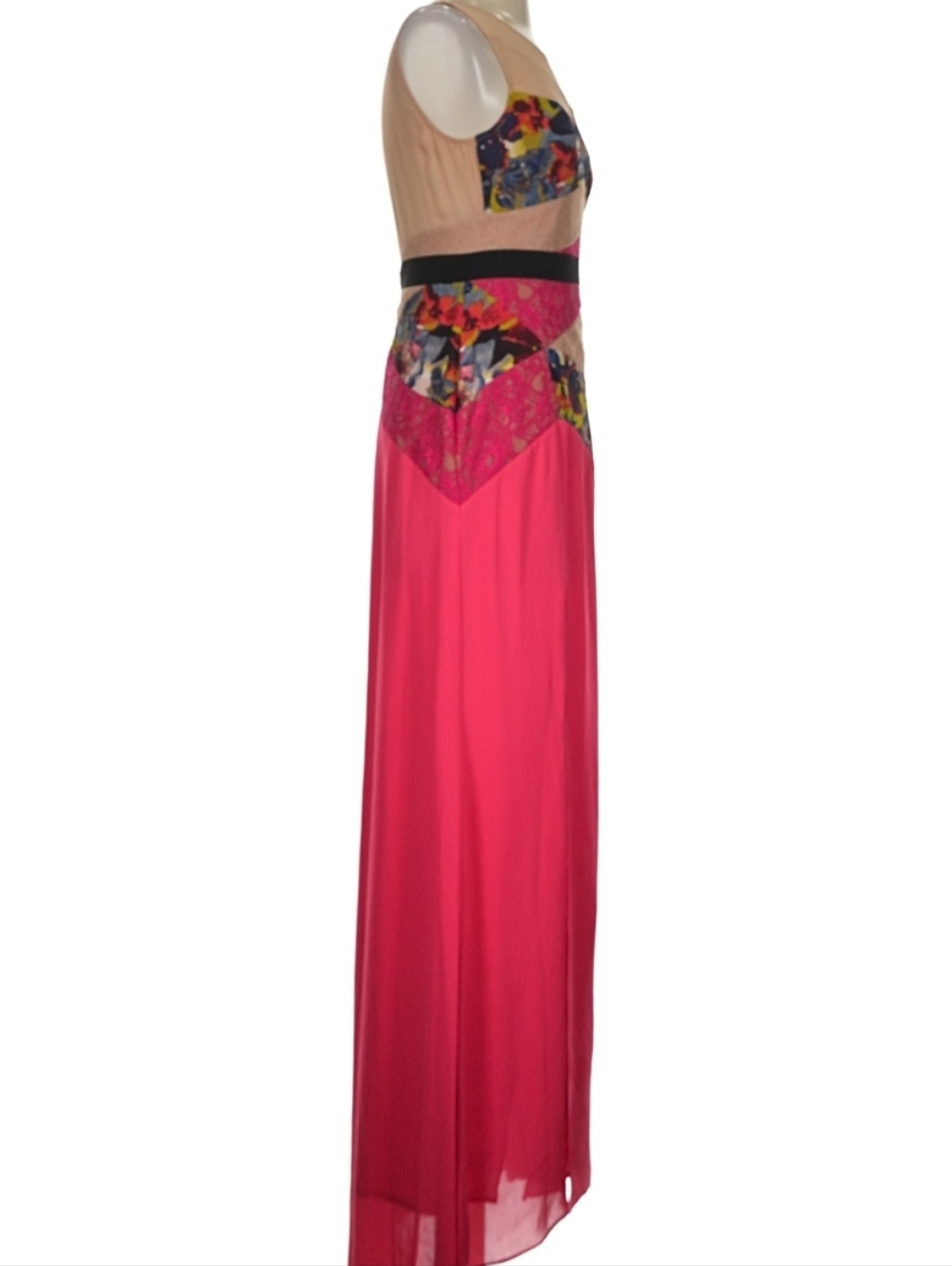 BCBG MAX AZRIA Lonnie Hot Pink Maxi Dress Lace Cutout Panel Open Back Evening - Picture 10 of 10